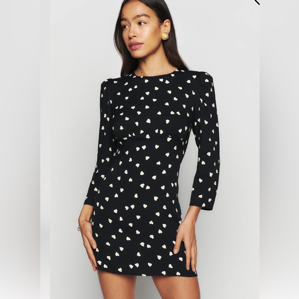 Reformation Brantley 34 Sleeve Mini Dress In Luv It Heart Print